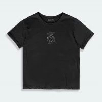 Camiseta para mujer manga corta con estampado TRAZO DE MUJER en color Negro