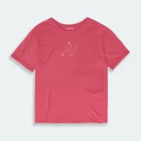 Camiseta para mujer de manga doblada con estampado SUNNY en color Salmón