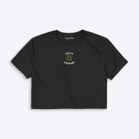 Camiseta corta para mujer marca OAXIS, con estampado de SOL en color Negro