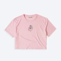Camiseta corta para mujer marca OAXIS, con estampado de MANO en color Rosa