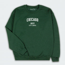 Buzo para hombre cuello redondo, con estampado de CHICAGO en color Verde