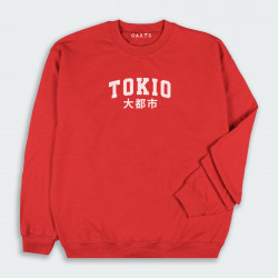 Buzo para hombre cuello redondo, con estampado de TOKIO en color Rojo