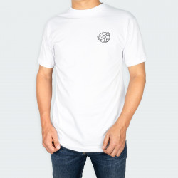 Camiseta para hombre cuello redondo, con estampado de PLAYA Y PALMERA en color Blanco