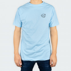 Camiseta para hombre cuello redondo, con estampado de PLAYA Y PALMERA en color Azul