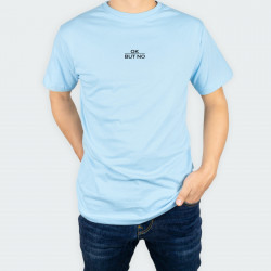 Camiseta para hombre cuello redondo con estampado de OK BUT NO en color Azul