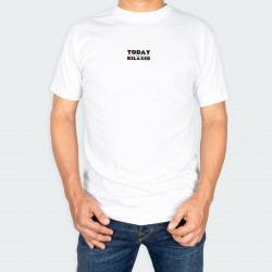 Camiseta para hombre cuello redondo con estampado de RELAXED en color Blanco