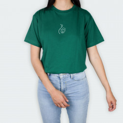 Camiseta para mujer manga corta, con estampado de FIGURA DE ROSTRO FEMENINO en color Verde
