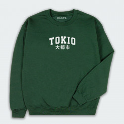 Buzo para hombre cuello redondo, con estampado de TOKIO en color Verde