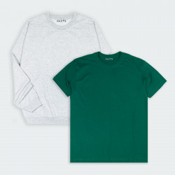 Combo de Buzo y Camiseta básicas  en color Gris y Verde