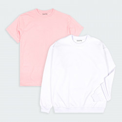 Combo de Buzo y Camiseta básicas  en color Blanco y Rosado