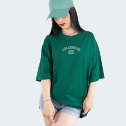 Camiseta oversize con estampado de LOS ÁNGELES en color Verde
