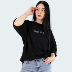 Camiseta oversize con estampado de LETRA BABY en color Negro