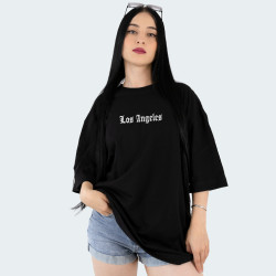 Camiseta oversize con estampado de LOS ÁNGELES en color Negro
