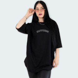 Camiseta oversize con estampado de HAPPINESS en color Negro