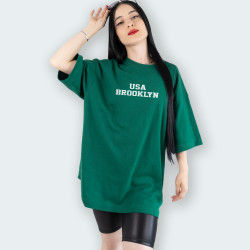 Camiseta oversize con estampado de BROOKLYN en color Verde