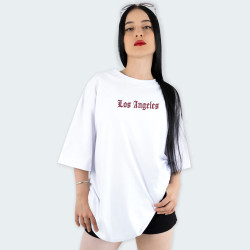 Camiseta oversize con estampado de LOS ÁNGELES en color Blanco