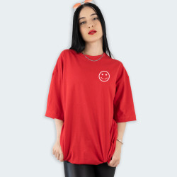 Camiseta oversize con estampado de CARITA en color Rojo