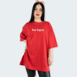 Camiseta oversize con estampado de LOS ÁNGELES en color Rojo