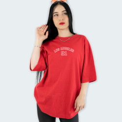 Camiseta oversize con estampado de LOS ÁNGELES en color Rojo