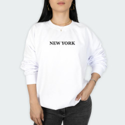 Buzo cuello redondo, con estampado NEW YORK en color Blanco