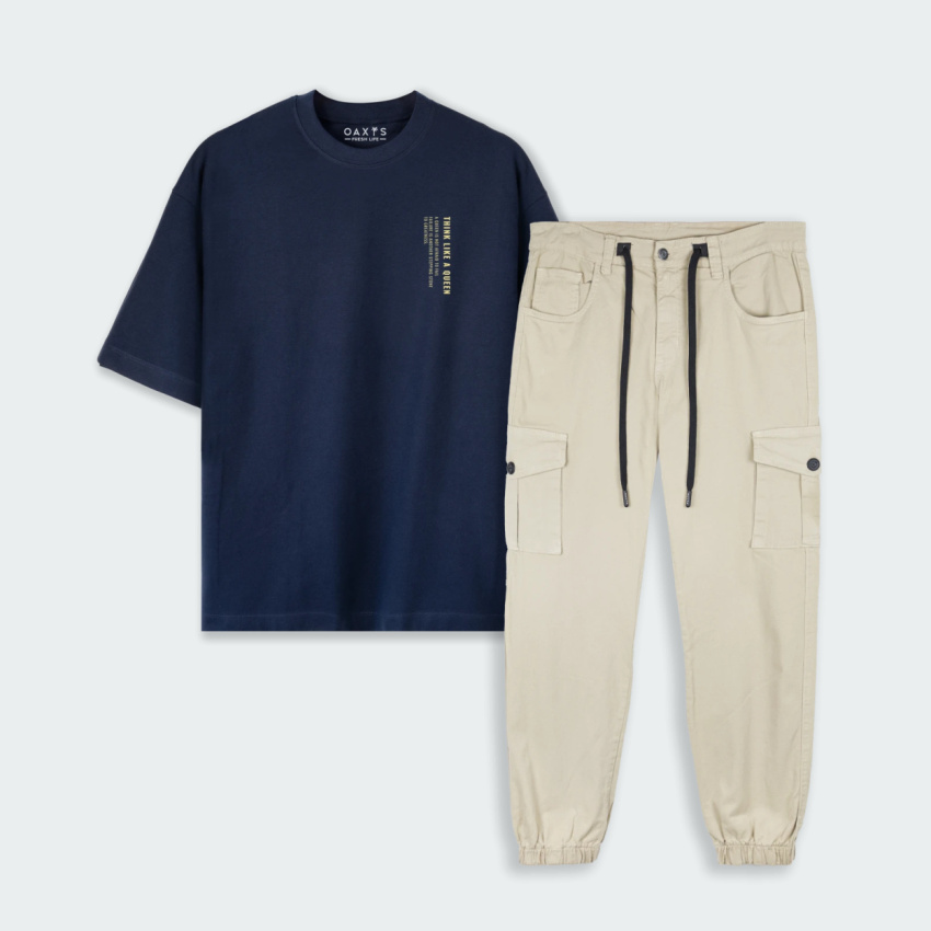 Combo oversize y cargo estampado