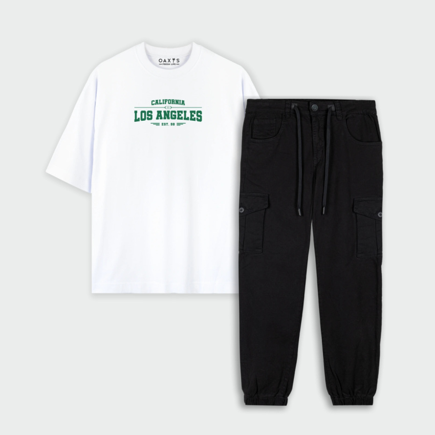 Combo oversize y cargo estampado