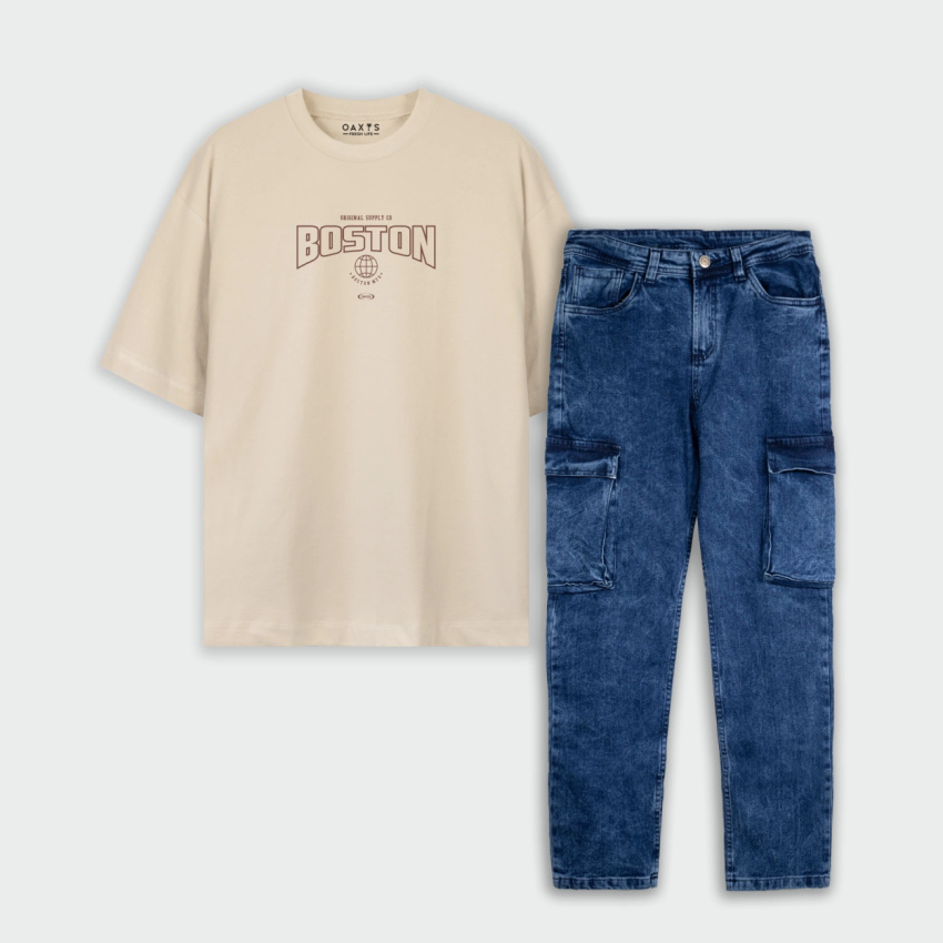 Combo oversize y cargo estampado