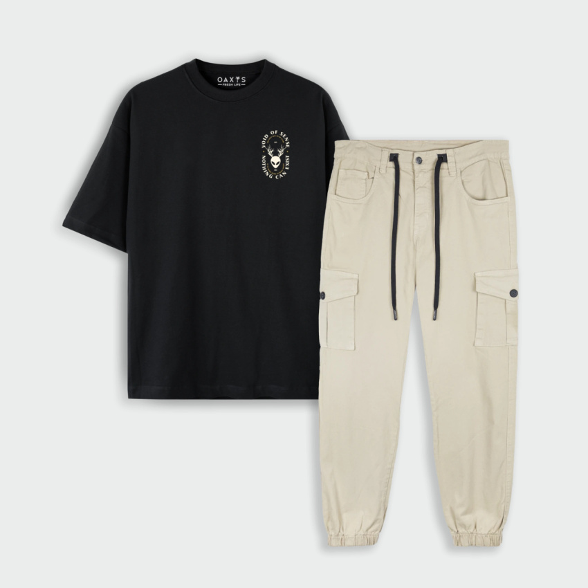 Combo oversize y cargo estampado