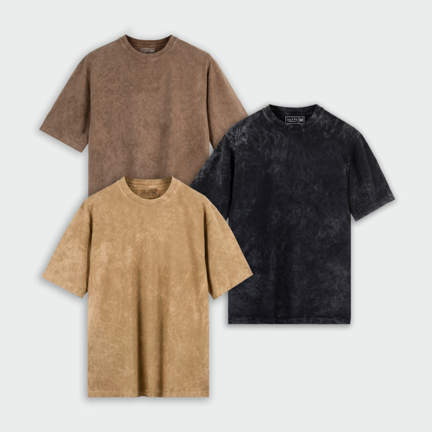 Combo de 3 camisetas acid wash básico