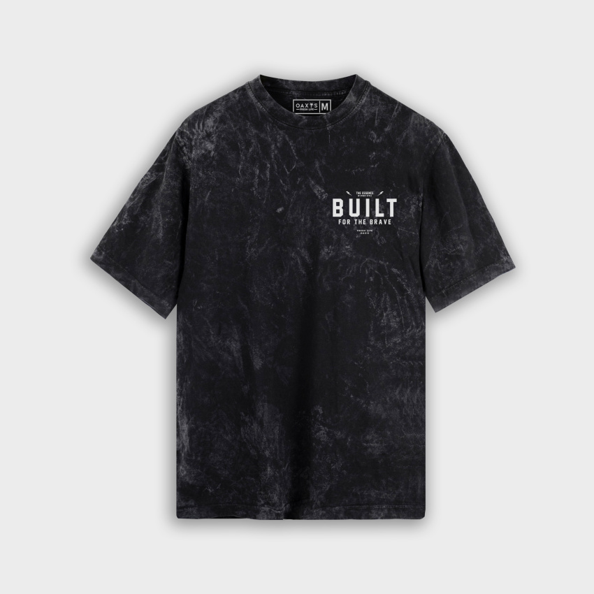 Camiseta acid wash negra letras BUILT
