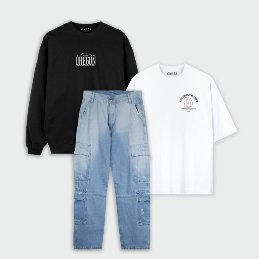 Full combo de buzo camiseta oversize y cargo