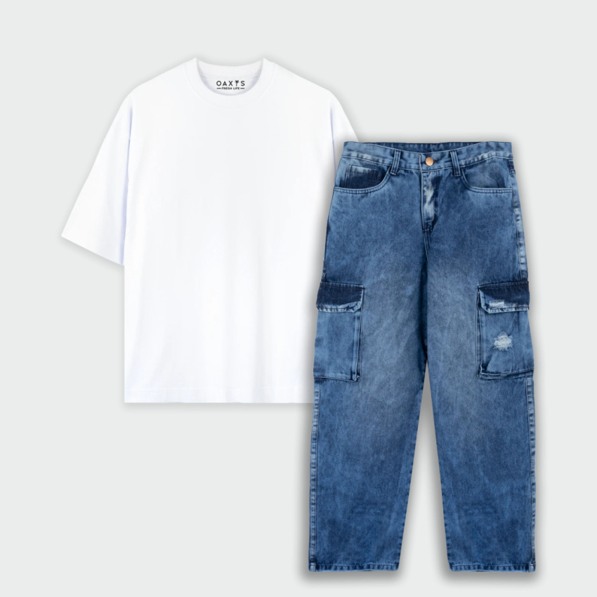 Combo jean baggy y camiseta oversize básico