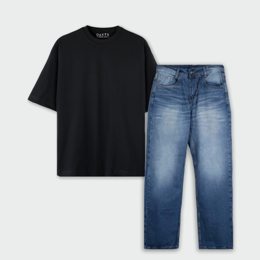 Combo jean y camiseta oversize básico