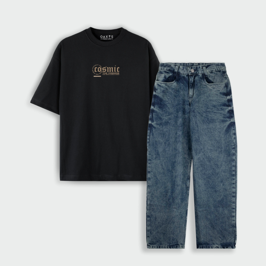 Combo oversize y jean baggy clásico azul