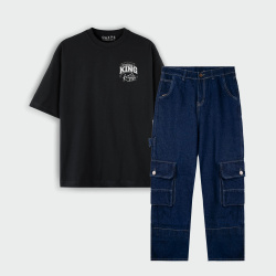 Combo oversize y cargo estampado