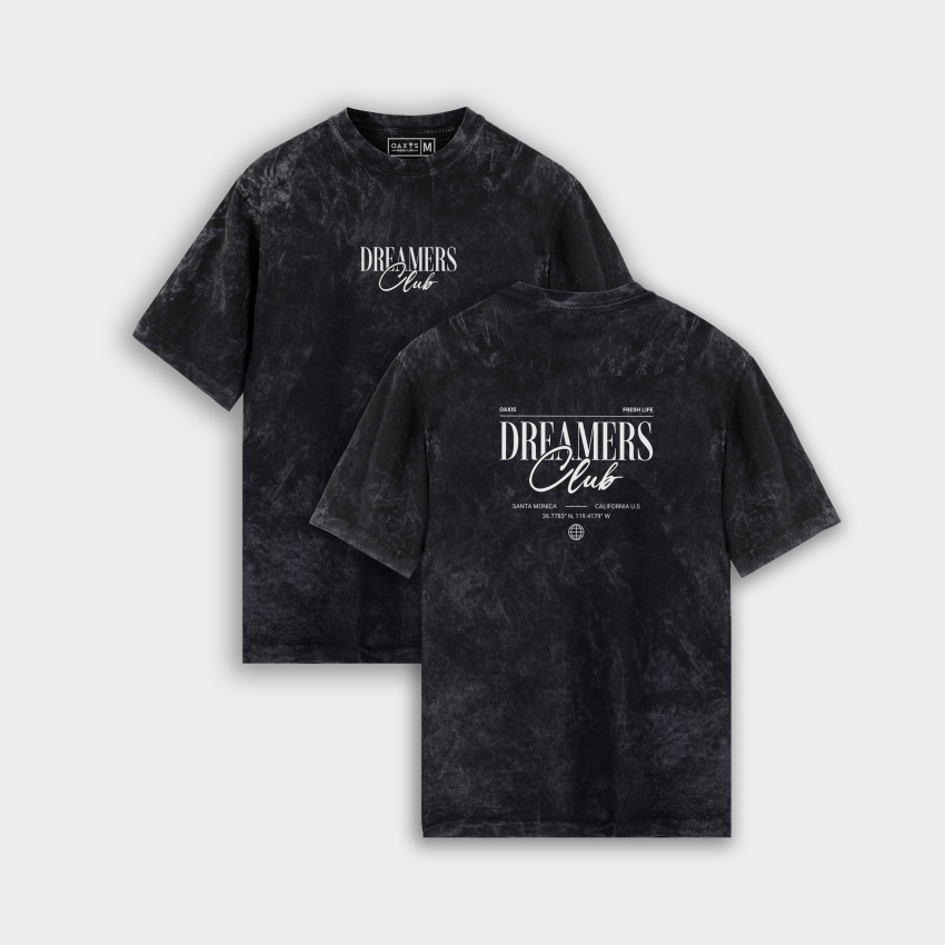 Camiseta acid wash negra con grafico atrás DREAMERS
