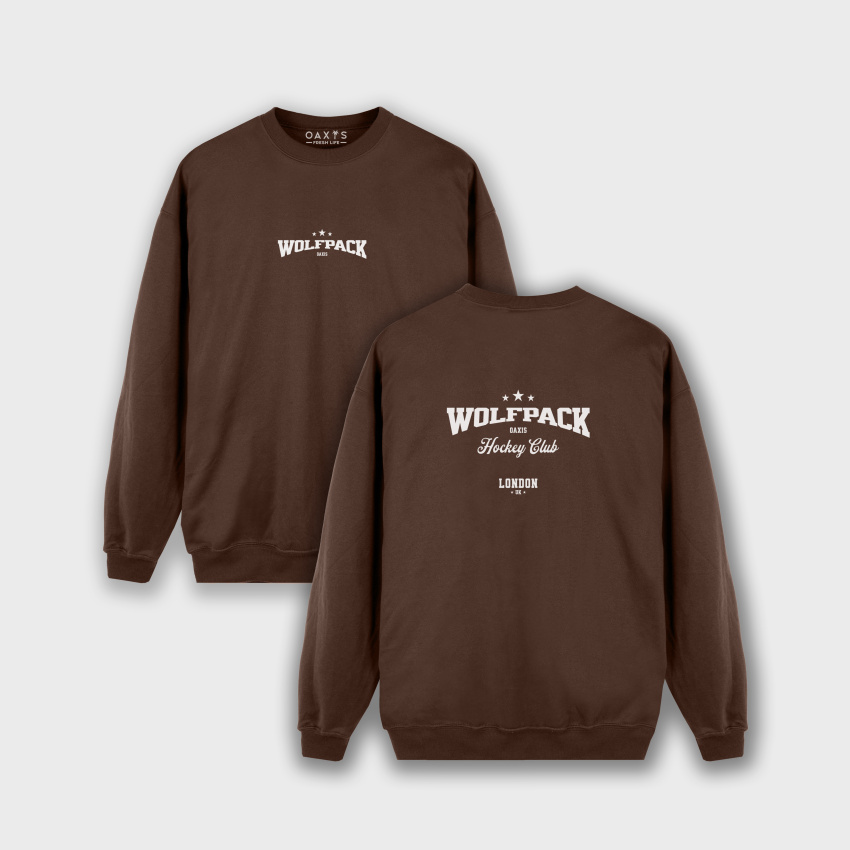 Buzo para hombre café estampado atrás WOLFPACK
