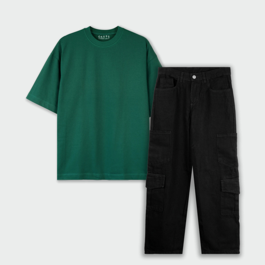 Combo cargo y camiseta oversize básico