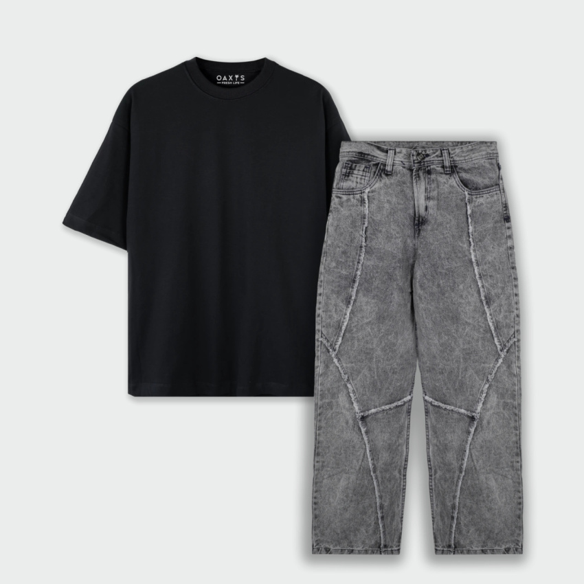 Combo cargo y camiseta oversize básico