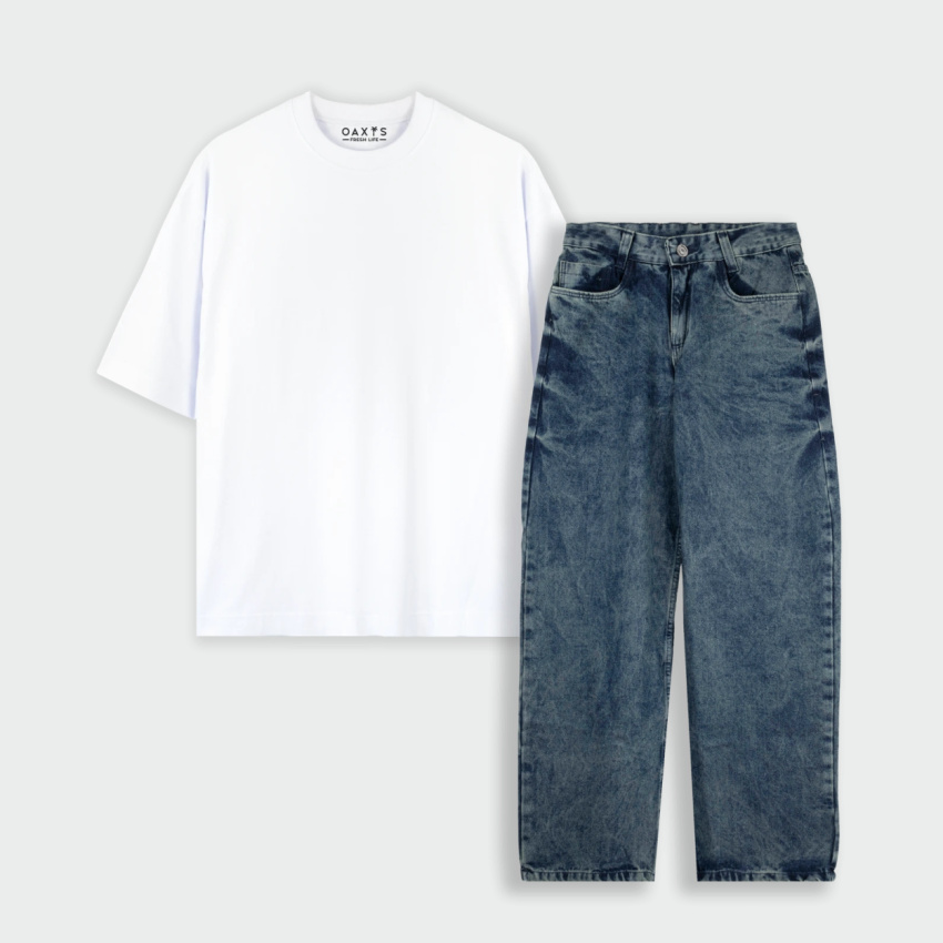 Combo jean y camiseta oversize básico