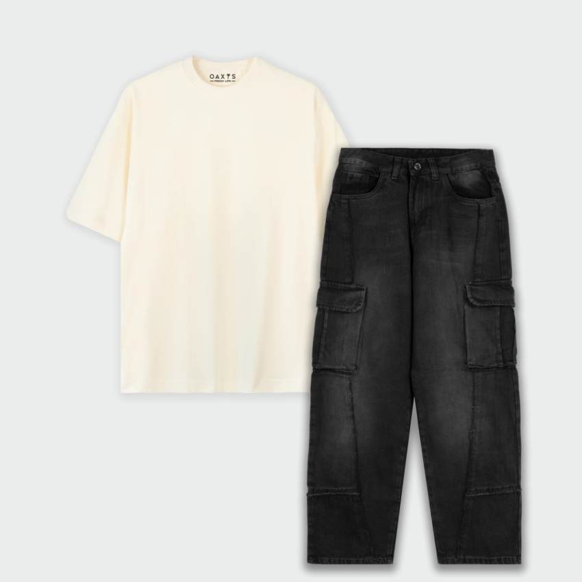 Combo cargo y camiseta oversize básico