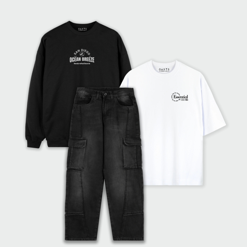 Full combo de buzo con camiseta oversize y cargo