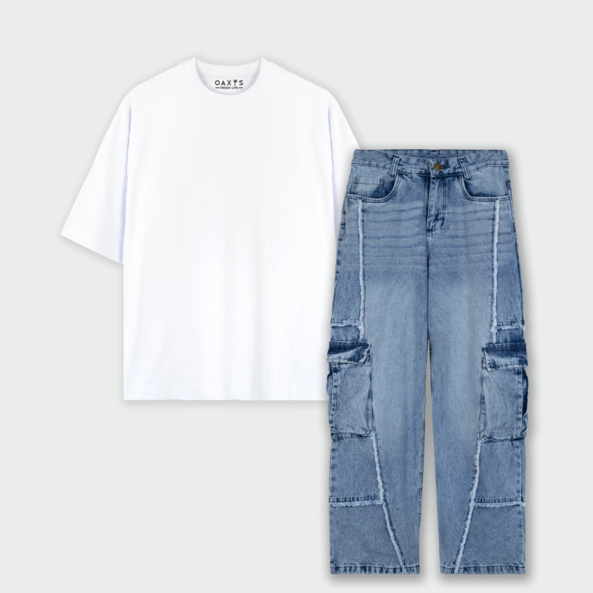 Combo cargo y camiseta oversize básico