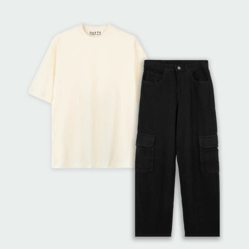 Combo cargo y camiseta oversize básico