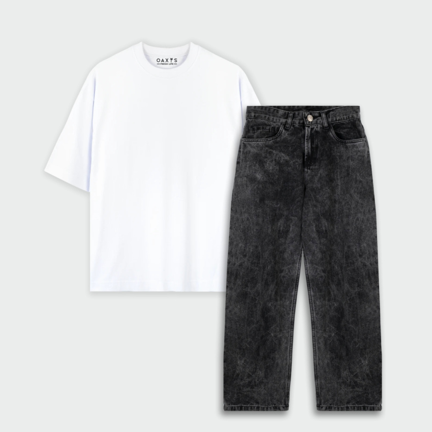 Combo jean y camiseta oversize básico