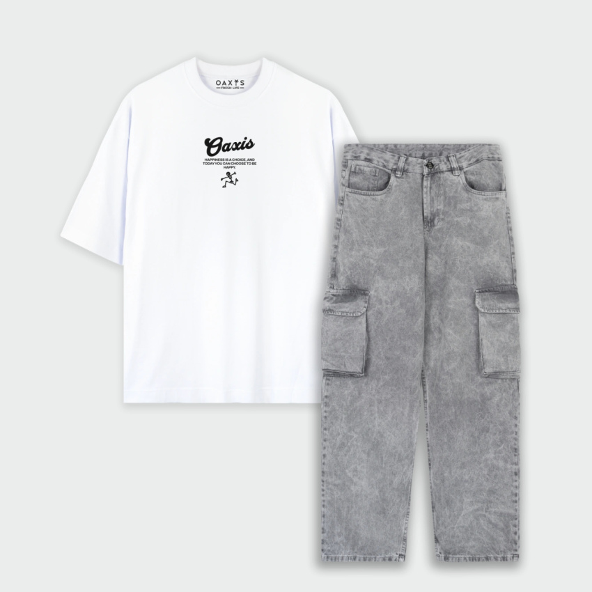 Combo cargo y camiseta oversize estampado