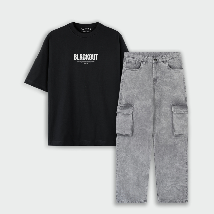 Combo cargo y camiseta oversize estampado