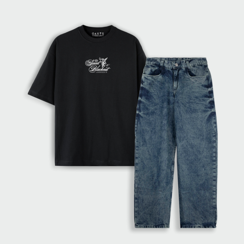 Combo oversize y jean baggy clásico azul