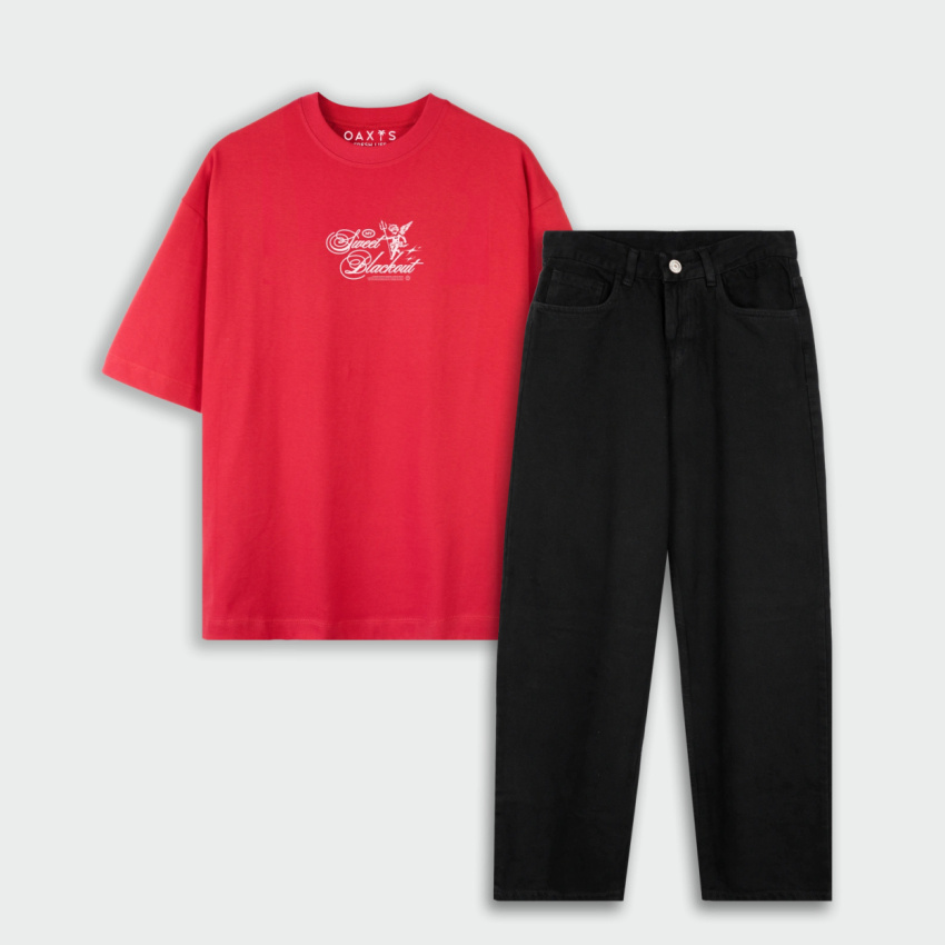 Combo jean y camiseta oversize estampado