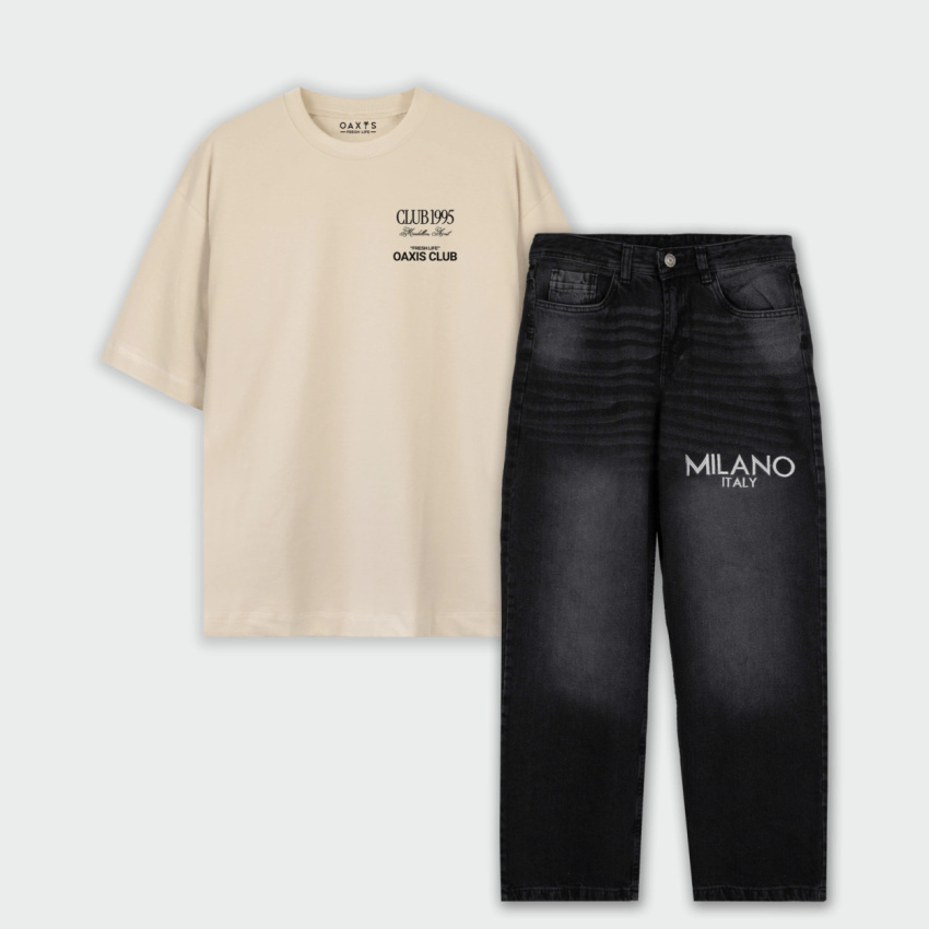 Combo cargo y camiseta oversize estampado